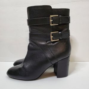 Nine West leather black block heel booties sz 8